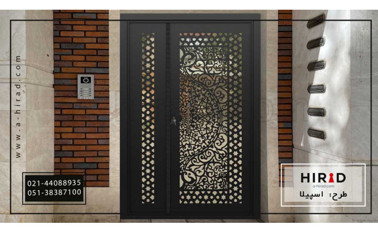 درب حیاط فلزی یک و نیم لنگه طرح اسپیلا کد 15129